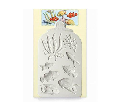 kowanii Fish, Seaweed and Coral Silicone Mold for Cake Decorating, Cupcakes, Sugarcraft, Candies, Clay, Crafts and Card Making, Food Safe Silicone Fondant Molds