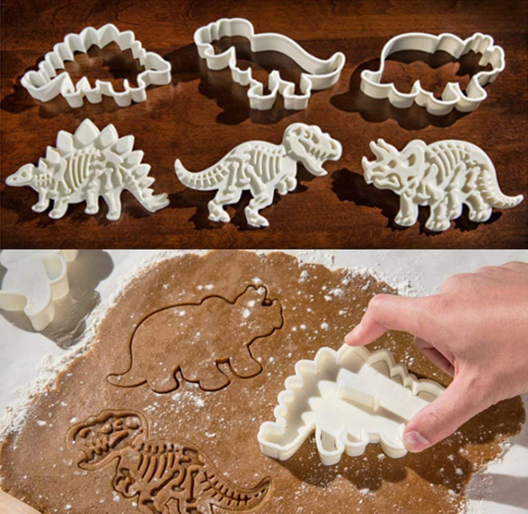 Dinosaur Cookie Cutters Set with T-Rex Stegosaurus Triceratops Skeleton Fossil